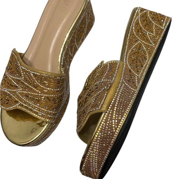 Gold Embellished Women's Slide Sandals - Picture 5 of 9